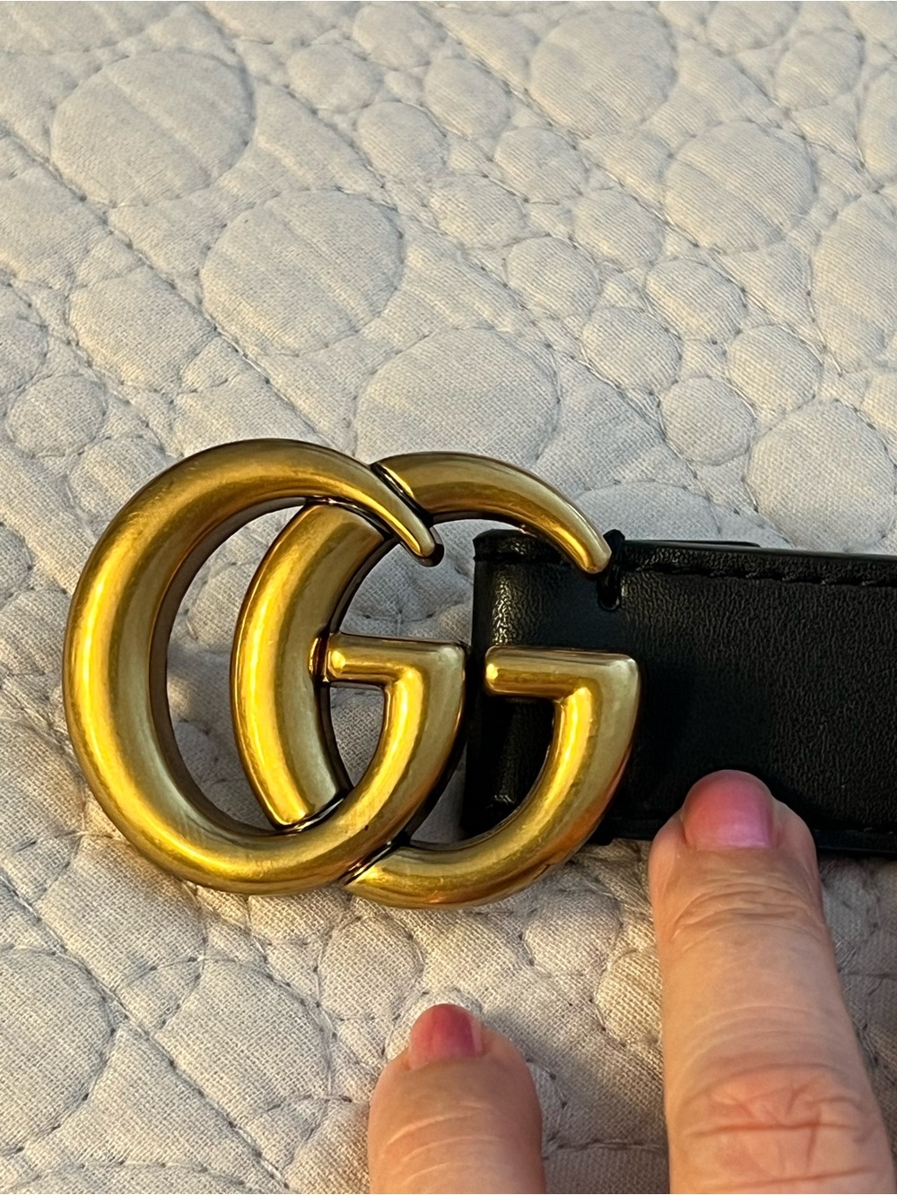 Inspire G Black Leather Belt with Gold Interlocking GG Buckle